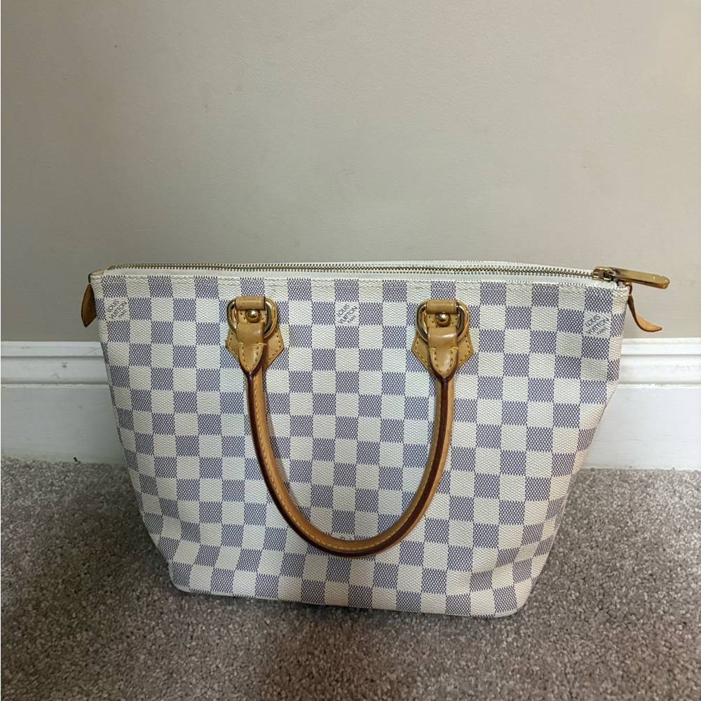 Louis Vuitton Damier Azur Canvas Small Tote in White, Gray and Tan
